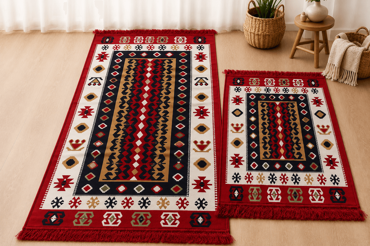 1+1 Set Covoare tesute, cu doua fete, dimensiunea 60x90cm +80x200cm H&H505