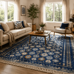 Covor traditional, dimensiunea 200x300cm, albastru si crem