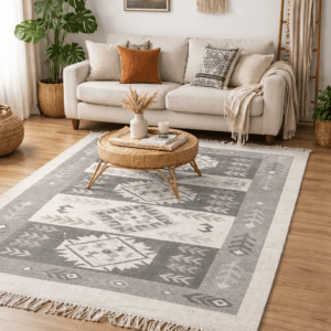 Covor traditional, dimensiunea 140x210cm, gri si alb , model Rustic 2