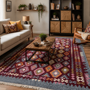 Covor traditional, dimensiunea 200x300cm, rosu si crem, rustic