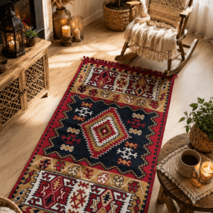 Covor traditional, cu doua fete, dimensiunea 60x120cm, maro H&H507