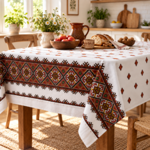 Fata de masa din bumbac, cu motive traditionale 150x160 cm cod032