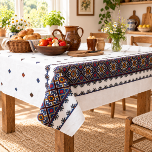 Alternative view of Fata de masa din bumbac, cu motive traditionale 150x160 cm cod0014