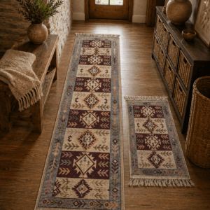1+1 Covoare traditionale, dimensiunea 60x200cm + 60x90cm Rosu si crem, model Rustic 4
