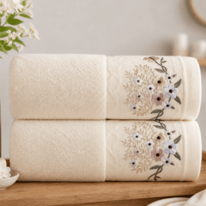 Set 2 prosoape baie, bumbac 100%, dimensiune 70x140cm broderie florala Latte