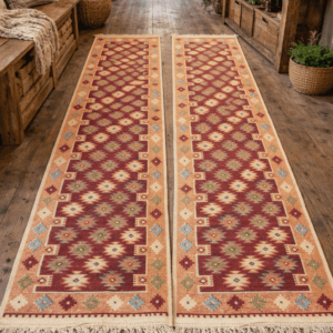 1+1 Covoare traditionale, dimensiunea 60x200cm, Rosu si crem, model Rustic 4