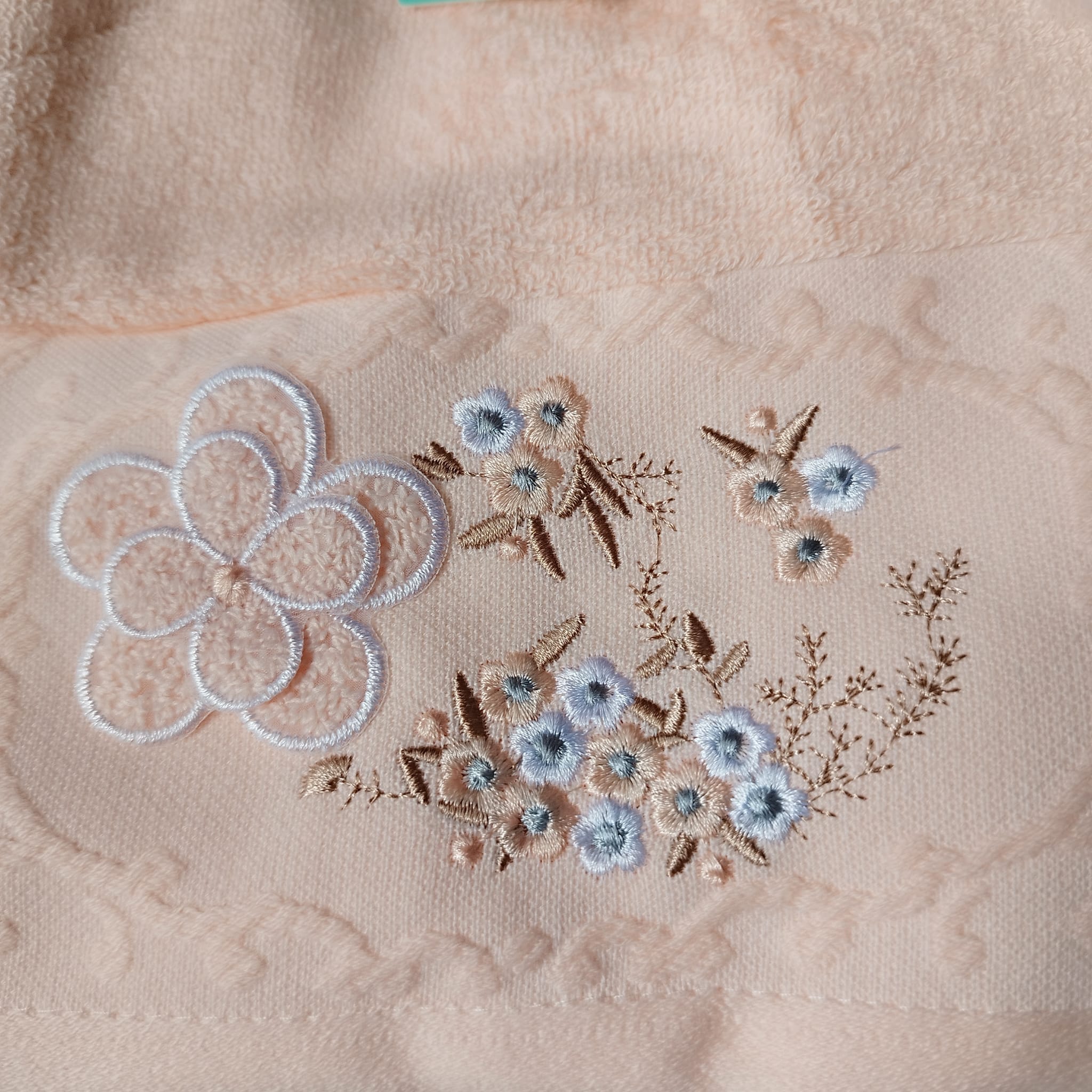 Set 2 prosoape baie, bumbac 100%, dimensiune 70x140cm broderie florala Peach2 - imagine 2