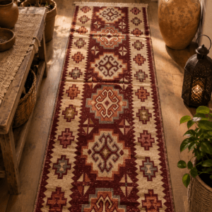 Covor pentru hol, tesut, cu doua fete, dimensiunea 60x400cm rosu si crem, rustic 4