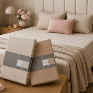 1+1 Huse pat cu elastic 140x200x25cm bumbac tricot Capucino +Camel