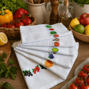 Set 6 prosoape pentru bucatarie, model fagure, bumbac 100%, dimensiune 38x60cm Alb