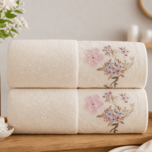 Set 2 prosoape baie, bumbac 100%, dimensiune 70x140cm broderie florala Yvoire2