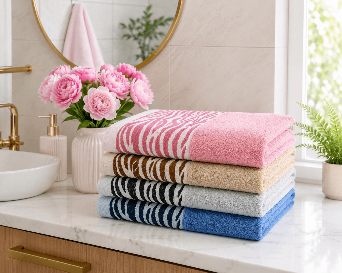 Set 4 prosoape baie, bumbac 100%, dimensiune 70x130cm jacquard 2
