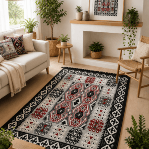 Covor traditional, cu doua fete, dimensiunea 80x200cm, maro H&H68N
