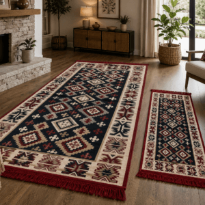 Set 1+1Covoare tesute, cu doua fete, 1 buc 140x215 + 1 buc 60x90cm  H&H112
