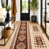1+2 Covoare traditionale, IUTA dimensiunea 1 buc 80x300cm+ 2 buc 60X90cm, maro si crem, model ROMB