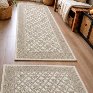 1+1 Set Covoare tesute din bumbac, dimensiunea 1 bucata 55x85cm+1 bucata 80x200cm, capucino, cod CB226