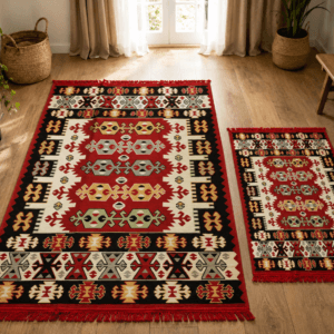 set 1+1 Covoare tesute, cu doua fete, dimensiunea 80x200cm+60x90cm, H&H501