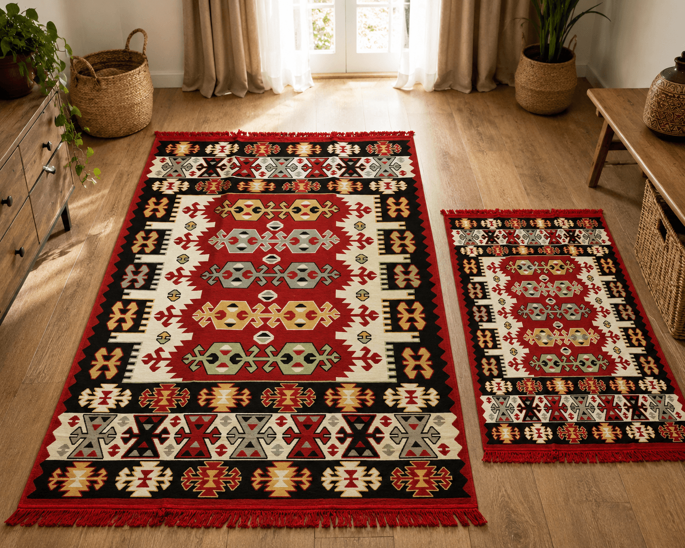 set 1+1 Covoare tesute, cu doua fete, dimensiunea 80x200cm+60x90cm, H&H501