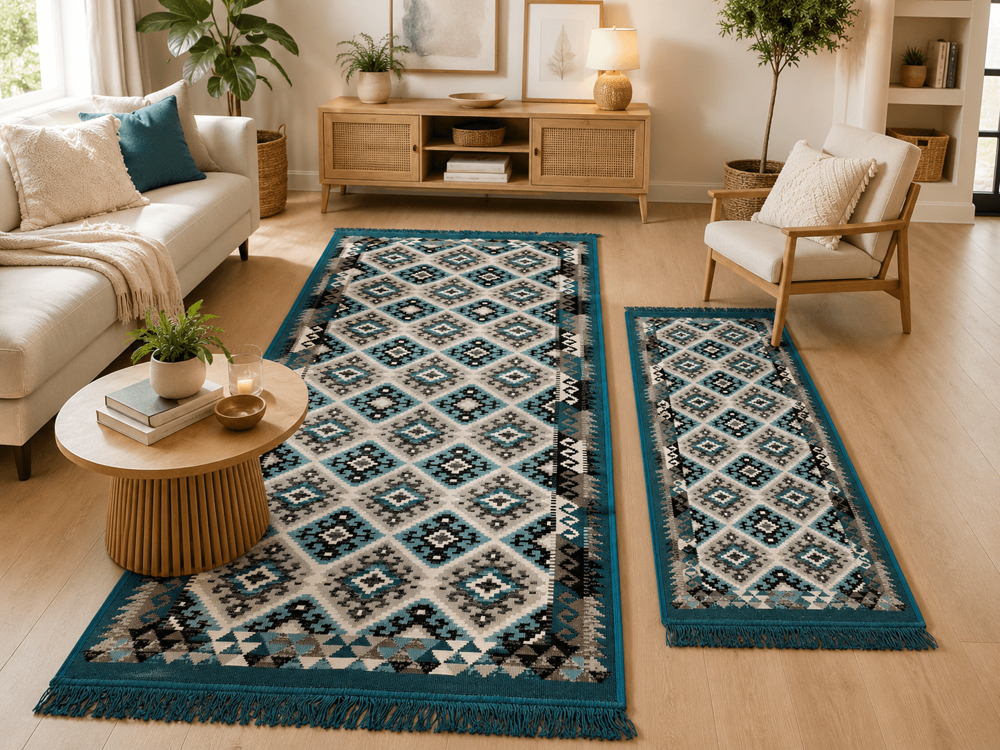 Set 1+1Covoare tesute, cu doua fete, 1 buc 120x180+ 1 buc 60x120cm H&H606