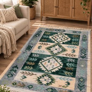 Covor traditional, dimensiunea 140x210cm, verde si crem, model SPIC DE GRAU
