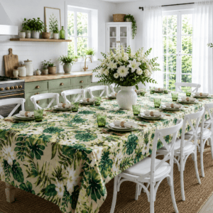 Fata de masa 100% bumbac, teflonata, impermeabila 180x300 cm Palm 12-14 persoane