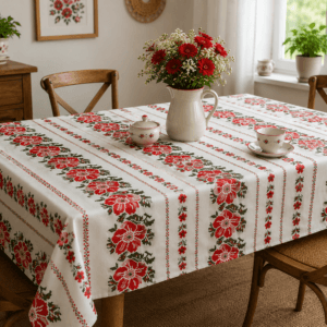Fata de masa 100% bumbac, teflonata, impermeabila 140x180 cm Traditionala 6-8 persoane