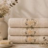 Set 3 prosoape brodate , bumbac 100%, dimensiune 50x90cm Cream
