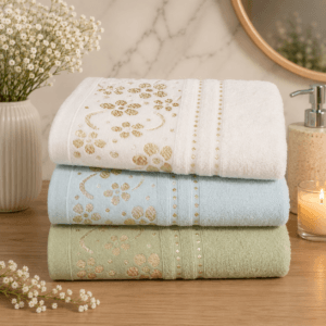 Set 3 prosoape baie, bumbac 100%, dimensiune 60x90cm colorate Flower03