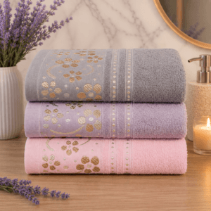 Set 3 prosoape baie, bumbac 100%, dimensiune 60x90cm colorate Flower04