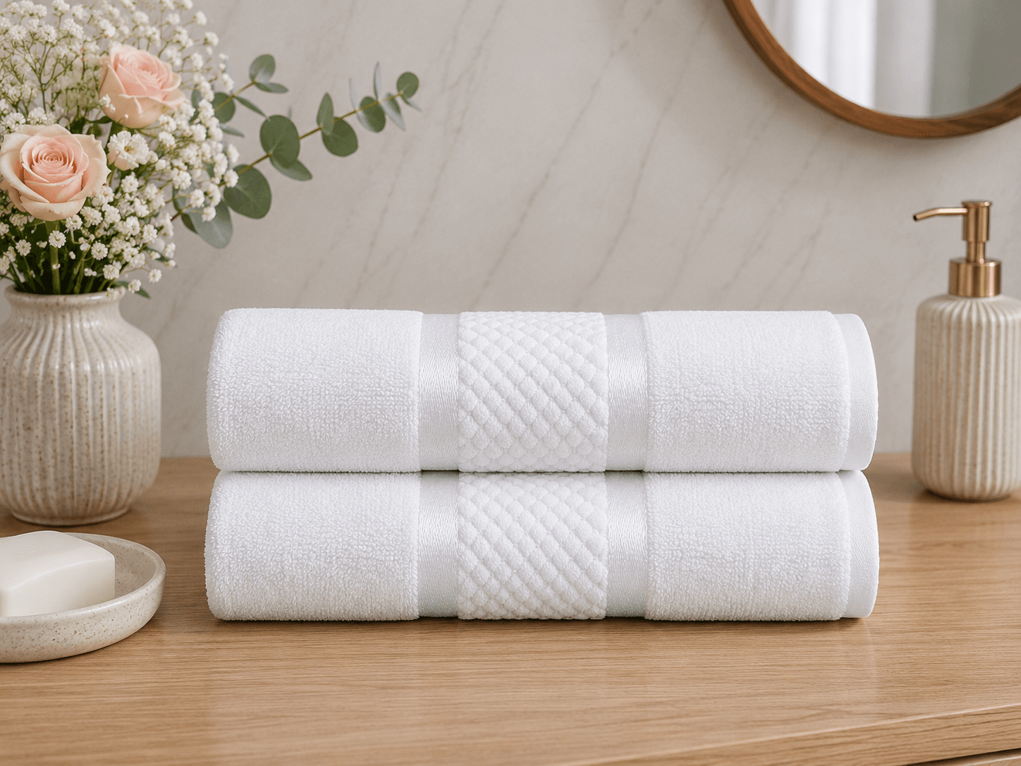 Set 2 prosoape baie, bumbac 100%, dimensiune 70x130cm colorate Cotton Alb