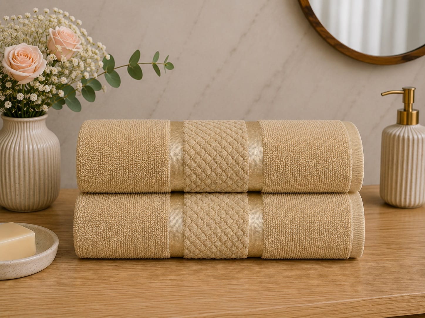 Set 2 prosoape baie, bumbac 100%, dimensiune 70x130cm colorate Cotton Beige