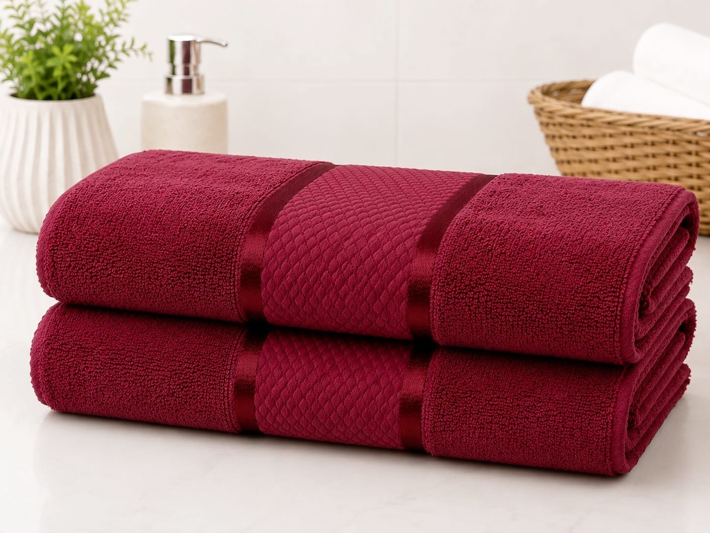 Set 2 prosoape baie, bumbac 100%, dimensiune 70x130cm colorate Cotton Bordo