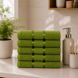 Set 5 prosoape baie, bumbac 100%, dimensiune 60x90cm colorate Cotton Olive Green
