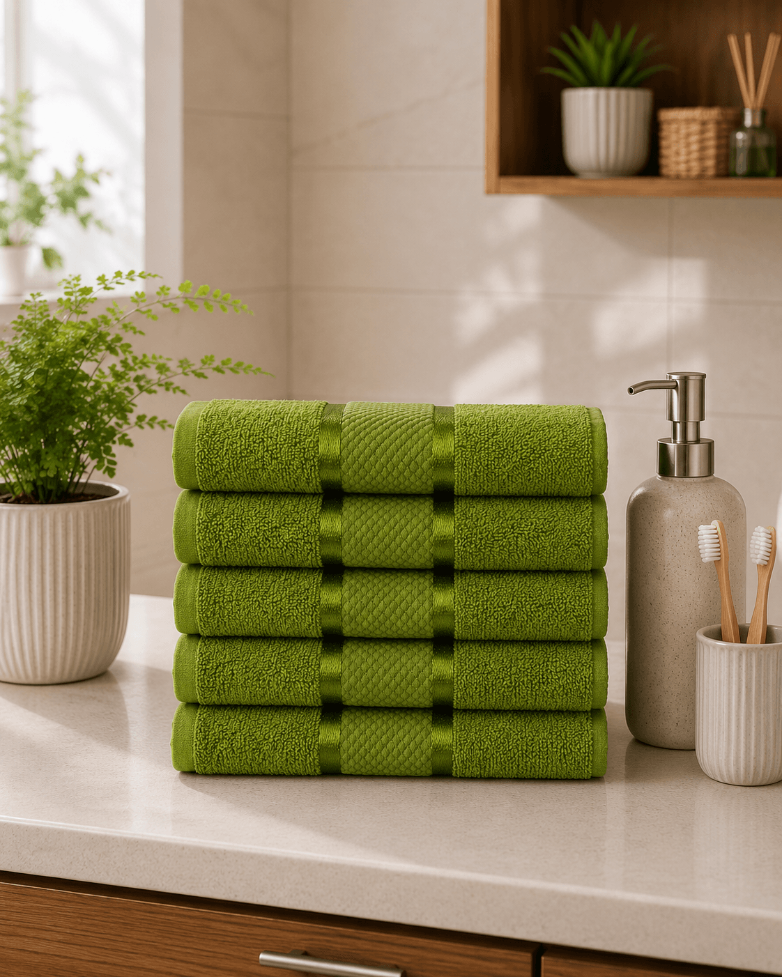 Set 5 prosoape baie, bumbac 100%, dimensiune 60x90cm colorate Cotton Olive Green