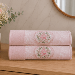 Set 2 prosoape baie, bumbac 100%, dimensiune 70x125cm Roz Pudra