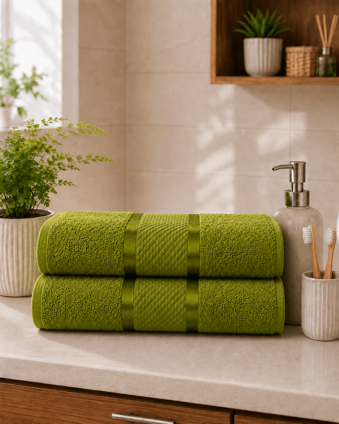 Set 2 prosoape baie, bumbac 100%, dimensiune 70x130cm colorate Cotton Olive Green
