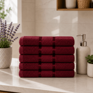 Set 5 prosoape baie, bumbac 100%, dimensiune 60x90cm colorate Cotton Bordo