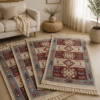 set 4 Covoare traditionale tesute, cu doua fete, dimensiunea 60x90cm, Rosu, model Rustic2