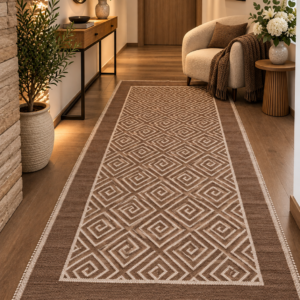 Covor tesut bumbac, dimensiunea 80x200cm maro si crem, cod CB99D