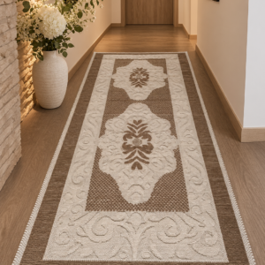 Covor tesut bumbac, dimensiunea 80x200cm maro si crem, cod CB19D