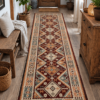 Covor traditional, dimensiunea 80x300cm rosu si crem, model Floral