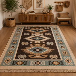 Covor traditional, dimensiunea 120x180cm maro si crem, model Hora