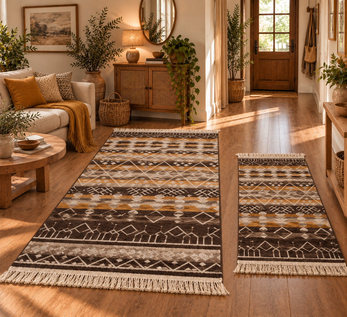 1+1 Covoare tesute,cu doua fete, dimensiunea 80x200+60X90cm Terra cozy2