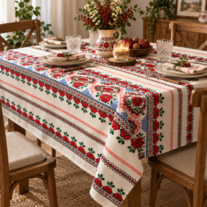 Fata de masa din bumbac, cu motive traditionale 150x160 cm cod032