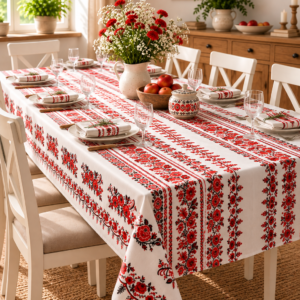 Fata de masa din bumbac, cu motive traditionale 150x300 cm cod031