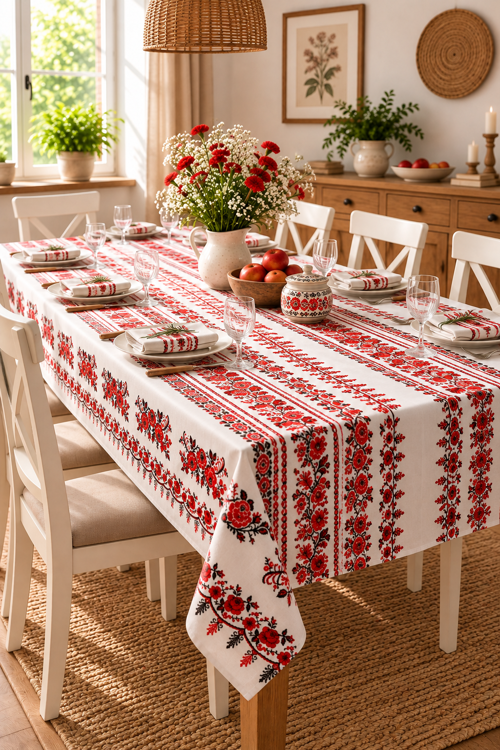 Fata de masa din bumbac, cu motive traditionale 150x300 cm cod031