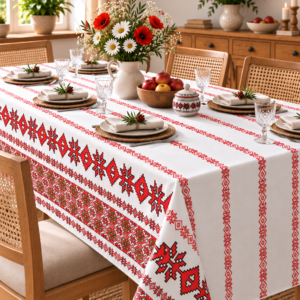 Fata de masa din bumbac, cu motive traditionale 150x300 cm cod027