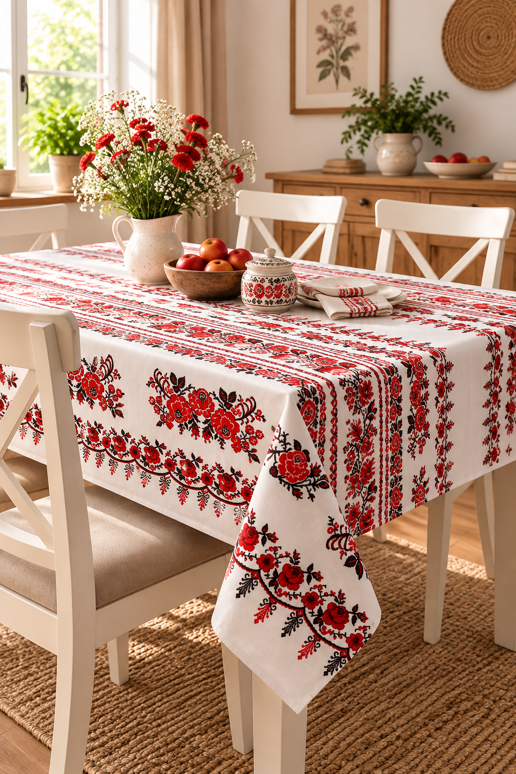 Fata de masa din bumbac, cu motive traditionale 150x160 cm cod031