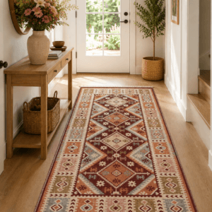 Covor traditional, tesut, cu doua fete, dimensiunea 80x125cm Rosu si crem, model Floral