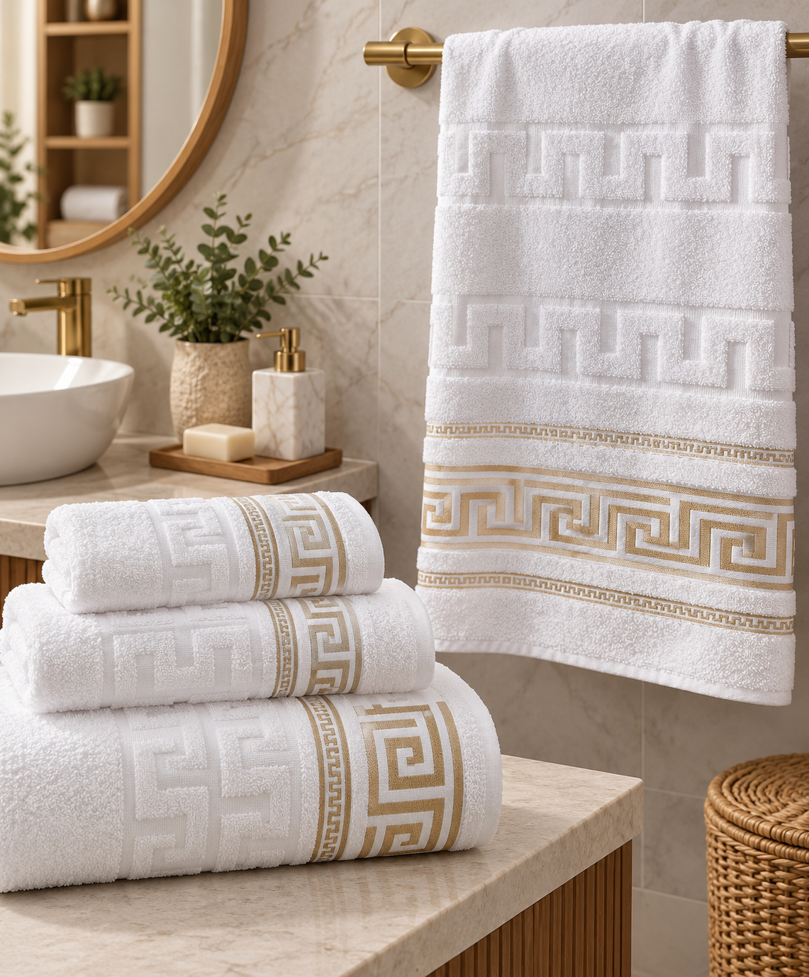 Set 2 Prosoape baie,ALBE, bumbac 100%, dimensiune 70x140cm +50x90cm Golden Line - imagine 3